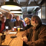 Five old Tequila Sunrise musos; L-R Dave Crabtree, Tony Eden, Barry Caws, Al Kirtley, Mick Kirby. Four Horseshoes, Chobham 7 Feb 2020. 